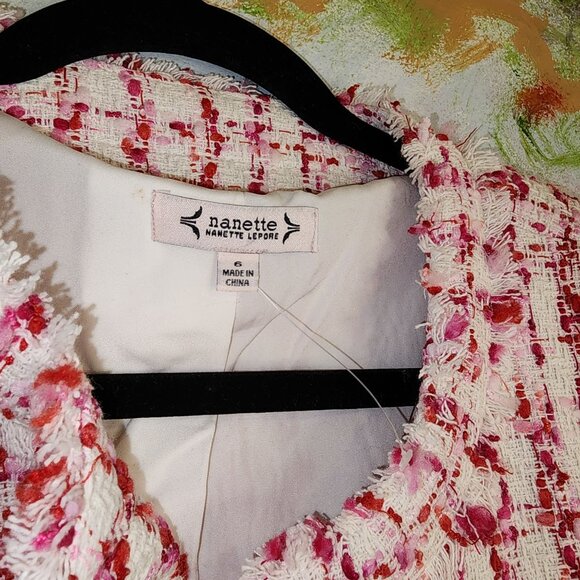 Nanette Lepore Women's Tweed Jacket Pearl Button Accents Fringe Details Size 6 - Picture 7 of 11